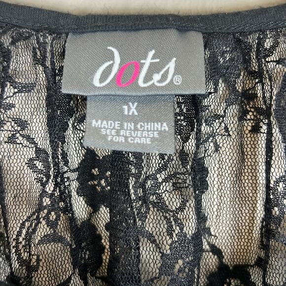 Dots Blouse Womens 1X Black Sheer Mesh Floral Lace Whimsigoth Witchy Boho Goth - Picture 4 of 4